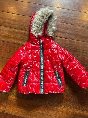 Tommy Hilfiger Girls' High Shine-Heavyweight Puffer Jacket Red Size 3T Glitter